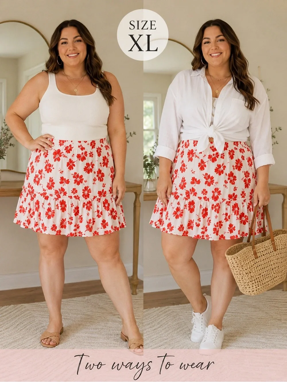 J. Crew Red Floral Mini Skirt on Cream - Picture 1 of 11